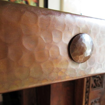 Custom Handmade Copper Clavos on Hammered Copper Countertop