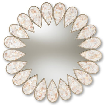 Contemporary Antique Silver Finished Round Shell Petal Accent Wall Mirror