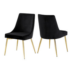 Karina Velvet Dining Chairs, Set of 2, Black, Gold Base