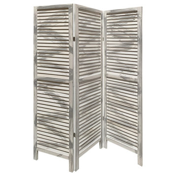 HomeRoots 3 Panel Washed Grey Shutter Screen Room Divider