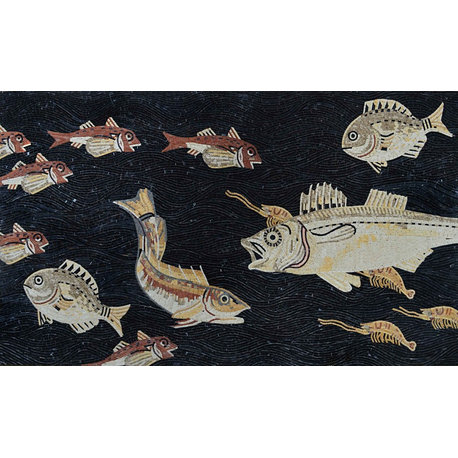 Roman Mosaic Fish Design Fully Handmade Tile Art., 79" X 47"