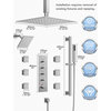 Thermostatic Dual Heads Rain Shower Faucet with Rough-In Valve & 6 Body Jets, Brushed Nickel, 16 in. X 6 in.