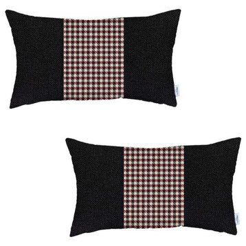 Set of 2 Red Mid Houndstooth Lumbar Pillow Covers