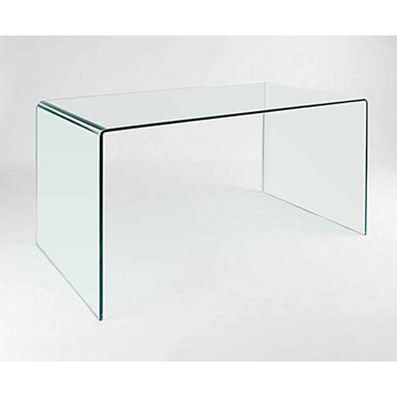 Creative Images International Glass Collection Bent Glass Office Desk, Clear