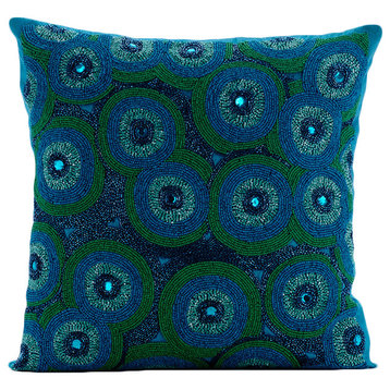 Beads 22"x22" Silk Blue Decorative Pillows Cover, Sea Tornado