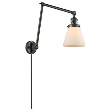 Small Cone 1-Light LED Swing Arm Light, Oil Rubbed Bronze, Glass: White Cased