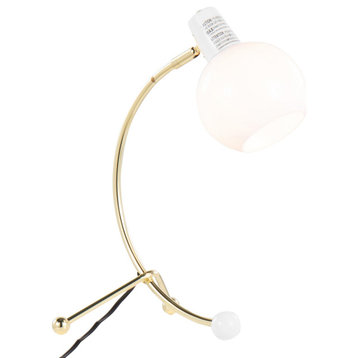 Eileen Task Lamp, Gold Metal, White Plastic