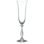 Bohemia Crystal - Bohemia Crystal Angela Champagne Flutes, Set of 2 - Imported Czech Crystal.  The Bohemia Crystal "Angela" crystal champagne flute features a tapered bowl echoed by a tapered stem with a crystal "button" for easy holding.   Set of 2 flutes.  Lead free crystal.  Dishwasher Safe.   Each champagne glass holds 190ml (6.4 ounces).