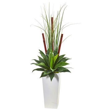 4.5" Giant Agave Succulent Artificial Plant in White Planter