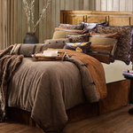 HiEnd Accents - Highland Lodge Comforter Set, 5PC, Super King - Earthy neutrals and nature-inspired patterns come together in our Highland Lodge collection. Warm, rustic, and versatile, it features fabrics that mimic the beautiful natural striations of tree bark, as well as delicate branches and vines, and fallen leaves. Accents like wood and leather toggles, metal buckles, and leather applique elevate the collection's clean lines. Layer with hunt-style plaids for a cabin-in-the-woods feeling, or go modern with coordinating neutrals and colors from our other collections.