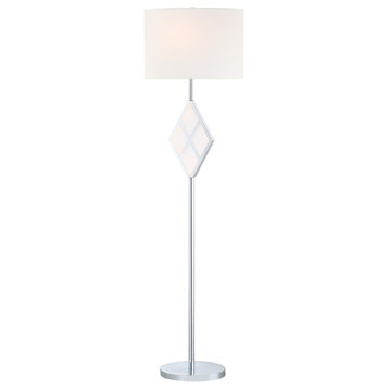 Floor Lamp With LED Night, Chrome With White Fabric Shade