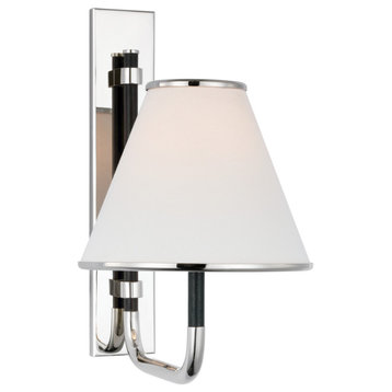 Rigby Small Sconce in Polished Nickel and Ebony with Linen Shade