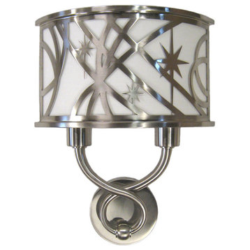 Quoizel Brushed Nickel With Off White Fabric Hardback Shade Wall Sconce