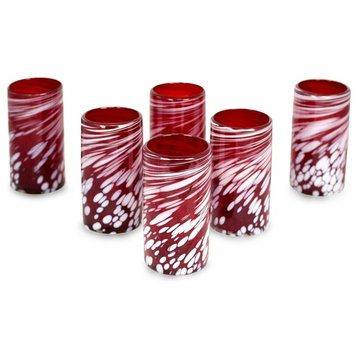 Festive Red Blown Glass Tumblers, Set of 6