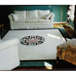 Asian Style Border Rug with Long Life Symbol - Area Rugs