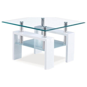 Global Furniture USA End Table with Frosted Shelf in Glossy White