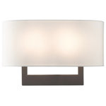 Livex Lighting - Livex Lighting Wall Sconces 2-Light Bronze Large Sconce - Raise the style bar with a designer large ADA sconce in a handsome and versatile contemporary manner. This two light wall sconce comes in a bronze finish with a rectangular off-white fabric hardback shade.