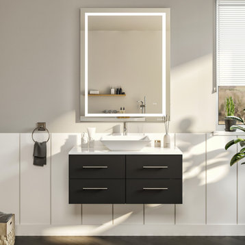 Totti Wave 36 inch Espresso Modern Bathroom Vanity with White Glassos Countertop