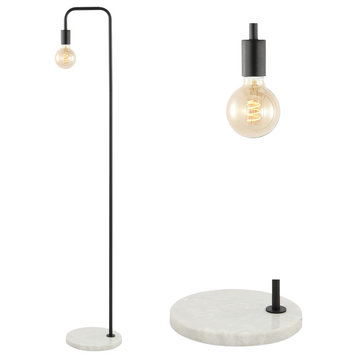 Vega 60" Minimalist Edison Metal/Marble LED Floor Lamp, Black