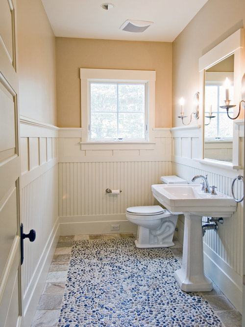 Cloakroom Design Ideas, Renovations & Photos with Pebble Tile Flooring