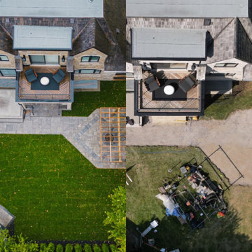 Connecting Stone Patio with Firepit and Pergola