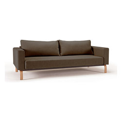 "Innovation" Cassius Sleek Dark Khaki Sofa Bed / Lacquered Oak Legs - Sofas