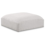 Meridian Furniture - Ease Upholstered Ottoman, Cream - Ease into comfort when you bring home this Ease fabric modular ottoman. Designed with an uber casual vibe in mind, this plump ottoman sits low to the floor, making it a simplistically perfect addition to a living room, den, game room, teen's room, or dorm room. This fun ottoman is part of a modular collection, so you can add it with other items in the Ease collection for a custom arrangement.