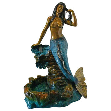 Beautiful Large Mermaid Bronze Statue Fountain - Size: 35"L x 32"W x 53"H.