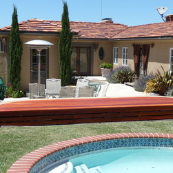 Redwood Pool Bench with Storage, Palos Verdes - Outdoor Benches