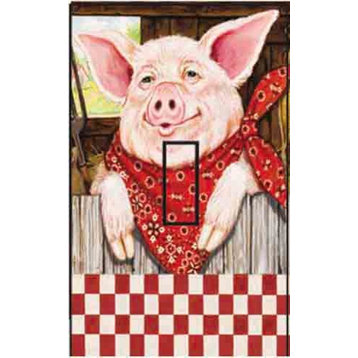 Farmer Pig Single Toggle Peel and Stick Switch Plate Cover: 2 Units