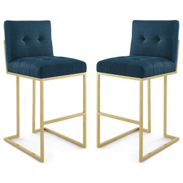 Home Square 2 Piece Upholstered Metal Bar Stool Set in Gold and Azure