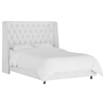 Williams Queen Nail Button Tufted Wingback Bed, Velvet White