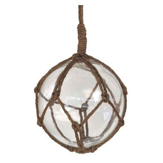 Clear Japanese Glass Ball Fishing Float with Brown Netting Decoration 6