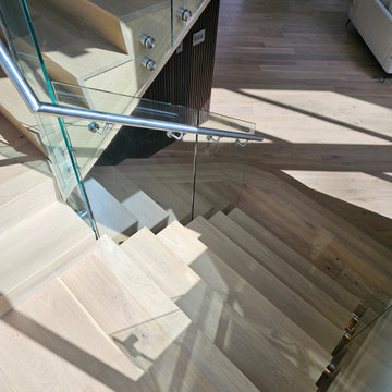 Project #129 | Modern White Oak Staircase with Slanted Risers