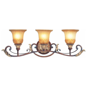 3 Light Bathroom Light Fixture in Mediterranean Style - 30 Inches wide by 9.25