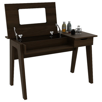 Costway Vanity Table with Flip Mirror Writing Desk Storage Drawer Walnut