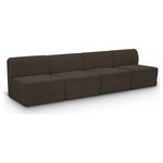 Meridian Furniture - Ollie Black Boucle Fabric Straight Modular Sofa, Brown, 4-Piece: 4 Armless Chair - Meet the epitome of style and functionality with this Ollie boucle fabric living room sofa, part of the Ollie modular collection. A contemporary marvel, this sofa features chic and inviting rich brown boucle fabric upholstery, giving it a sumptuous texture that oozes elegance and luxury. Curved corners add to the visual look of the sofa while maximizing seating comfort while lounging, reading, or entertaining. Pair it with other items in the Ollie collection easily, thanks to an attachment latch underneath.