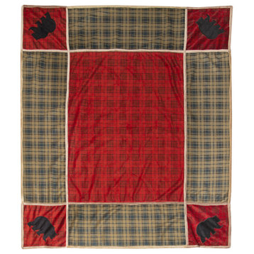 Red Plaid Bear Rustic Cabin Grid Throw Blanket 54x68