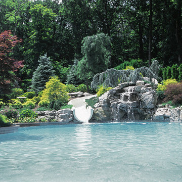 Waterfall, water slide pool detail