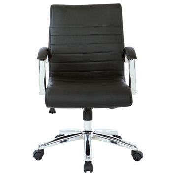 Executive Low Back Chair in Black Faux Leather with Chrome Arms and Base K/D