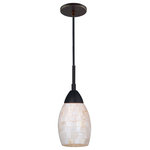 Woodbridge Lighting - Woodbridge Lighting Venezia Pearl Mini-Pendant, Bronze - This quality mini-pendant uses natural oyster shell pattern to give out a shimmering pearl hue. Available in 2 different finishes, it works well alone or in groups with different arrangements and patterns