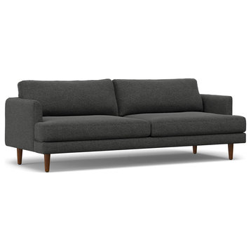 Midcentury Modern Sofa, Oversized Design With Padded Seat, Charcoal Gray Polyester