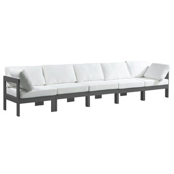 Nizuc Water Resistant Patio Modular Straight Sofa, White, 5-Piece, Grey Frame