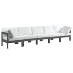 Meridian Furniture - Nizuc Water Resistant Patio Modular Straight Sofa, White, 5-Piece: 3 Armless Chair, 2 Corner Chair, Dark Gray Aluminum Frame - Pick and choose your favorites from the Nizuc collection to create a modular seating group the whole gang will enjoy. The sturdy aluminum frame provides dependable support for friends and family as they relax and unwind, and the resilient white water resistant fabric stands up to the elements without losing its beautiful demeanor, so you can count on it lasting for the long haul. Latches beneath these seating pieces help you easily attach them to one another for convenient setup.