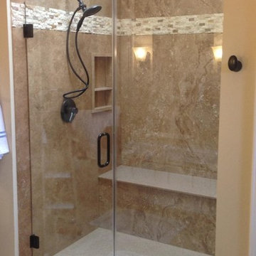 Noce Travertine Tub to Shower Conversion
