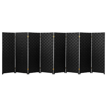 4 ft. Short Woven Fiber Outdoor All Weather Room Divider 8 Panel Black
