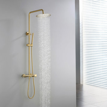 Modern Luxury Exposed Shower System Rainfall Shower Head Brushed Gold