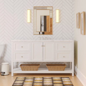 Lakeshore 60" Single Bathroom Vanity, White, Engineered Carrara