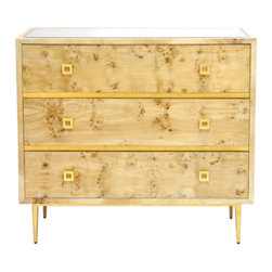 Worlds Away Hudson Burlwood 3 Drawer Chest Gold Hardware - Cabinet And Drawer Knobs