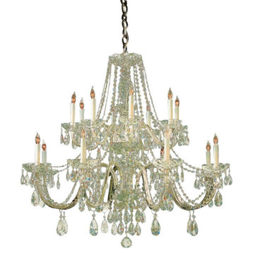 Traditional Crystal 16 Light Chandelier, Polished Brass, 8, Clear